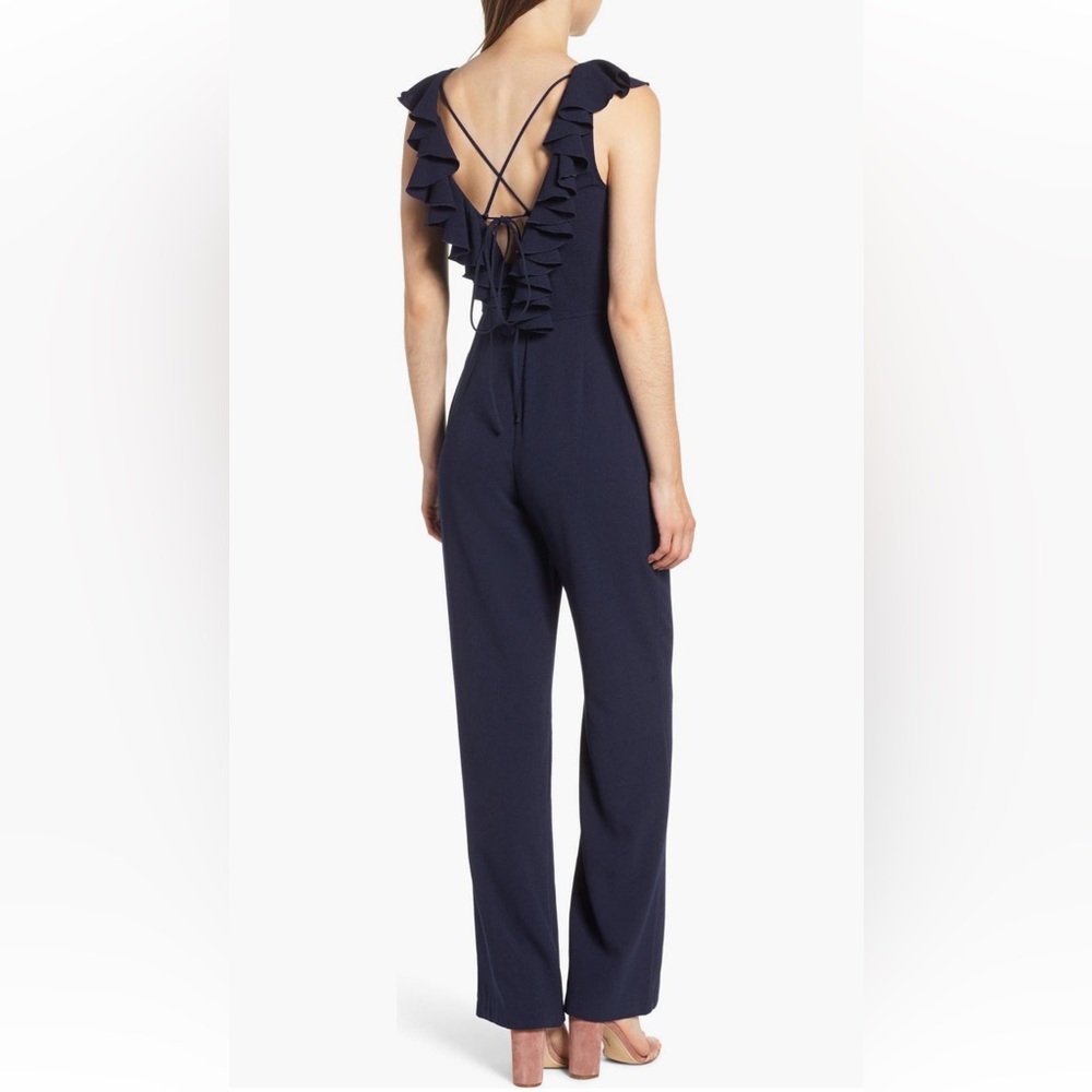 Navy Blue Ruffle Jumpsuit - Picture 4 of 10